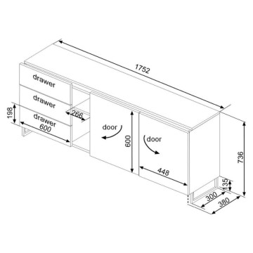 Madia 1055 colore rovere miele con 3 cassetti 2 ante e vano a giorno tortora 175x38x73.6H