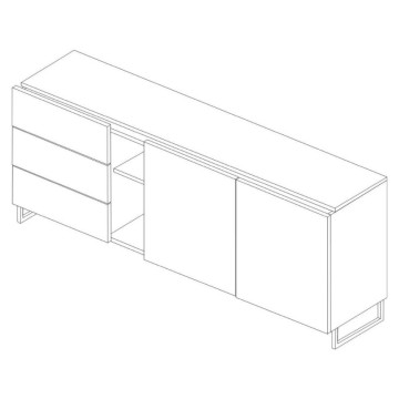 Madia 1055 colore rovere miele con 3 cassetti 2 ante e vano a giorno tortora 175x38x73.6H