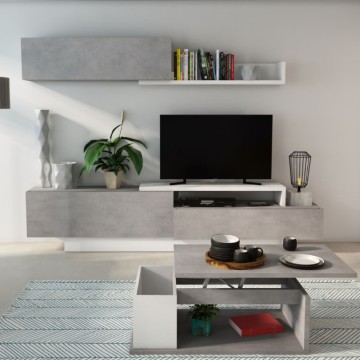 Parete attrezzata 8059 con 3 ante a ribalta colore cemento e bianco