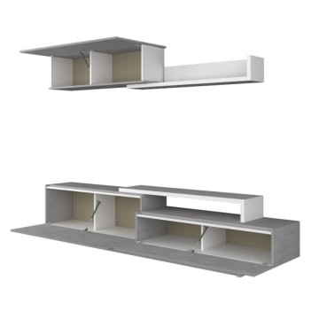 Parete attrezzata 8059 con 3 ante a ribalta colore cemento e bianco