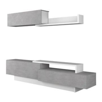 Parete attrezzata 8059 con 3 ante a ribalta colore cemento e bianco