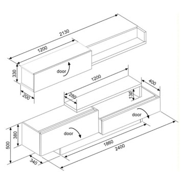 Parete attrezzata 8059 con 3 ante a ribalta colore cemento e bianco