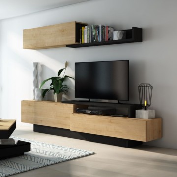 Parete attrezzata 8059 con 3 ante a ribalta colore rovere e antracite