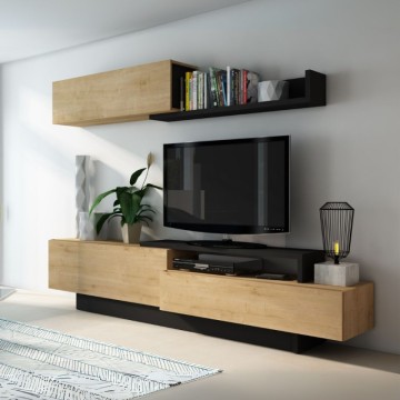 Parete attrezzata 8059 con 3 ante a ribalta colore rovere e antracite