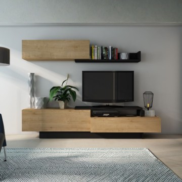 Parete attrezzata 8059 con 3 ante a ribalta colore rovere e antracite