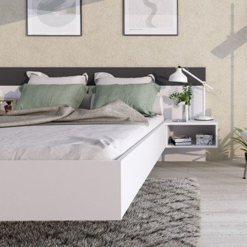 Letto francese 1514 sospeso con comodini integrati colore bianco e antracite
