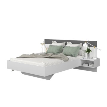 Letto francese 1514 sospeso con comodini integrati colore bianco e antracite