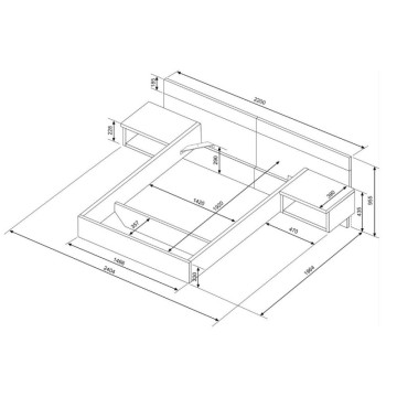 Letto francese 1514 sospeso con comodini integrati colore bianco e antracite