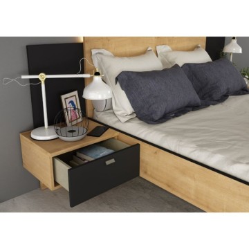 Letto francese 1514 sospeso con comodini integrati colore rovere e nero