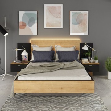 Letto francese 1514 sospeso con comodini integrati colore rovere e nero