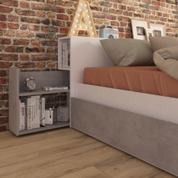 Letto francese 1566 con 4 cassettoni e comodini estraibili colore bianco e cemento