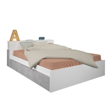 Letto francese 1566 con 4 cassettoni e comodini estraibili colore bianco e cemento