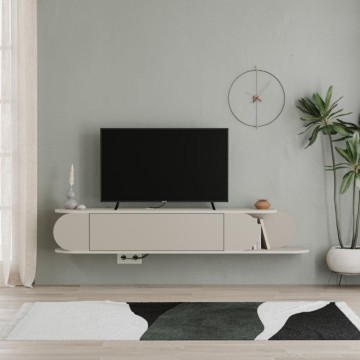 Mobile porta Tv sospeso con anta a ribalta e vano a giorno colore cashmere Tone