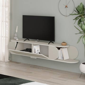 Mobile porta Tv sospeso con anta a ribalta e vano a giorno colore cashmere Tone