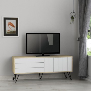 Mobile porta Tv struttura rovere con 2 ante a ribalta bianche 139.6x35.6x57.5H Picadilly