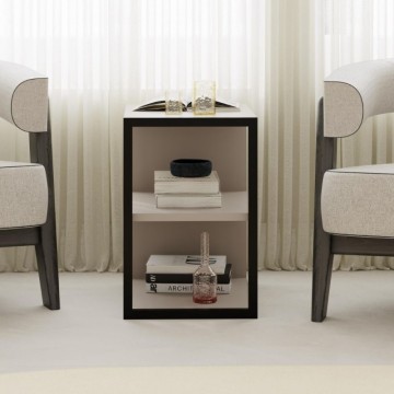 Tavolino con ripiano e dettaglio frontale nero colore tortora Echo