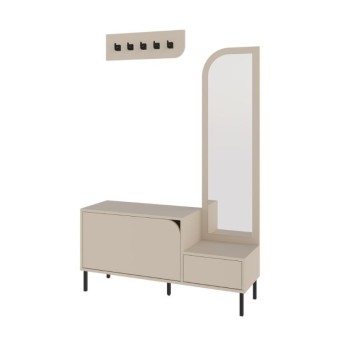 Mobile ingresso con scarpiera specchio e ganci appendiabiti colore cashmere Mila