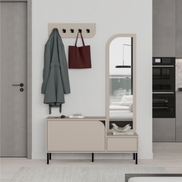 Mobile ingresso con scarpiera specchio e ganci appendiabiti colore cashmere Mila