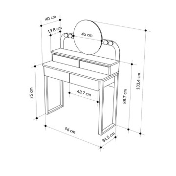 Toeletta trucco con 4 cassetti luci a led e specchio rotondo colore nero e rovere Lora
