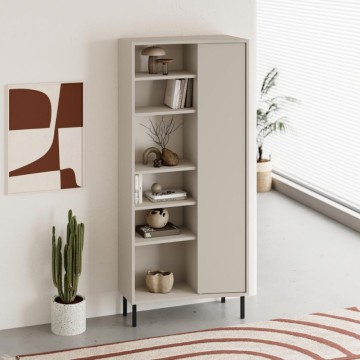 Libreria con frontale curvo, anta e vani a giorno in finitura cashmere 74x37x175H Frem