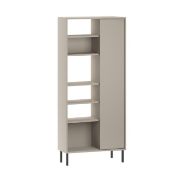 Libreria con frontale curvo, anta e vani a giorno in finitura cashmere 74x37x175H Frem