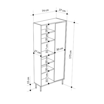 Libreria con frontale curvo, anta e vani a giorno in finitura cashmere 74x37x175H Frem