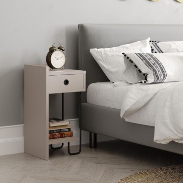 Comodino con cassetto e gamba in metallo nero sinistro colore tortora Sirius