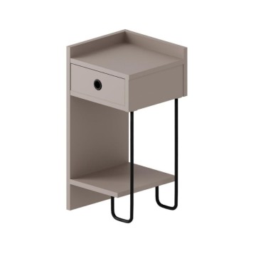 Comodino con cassetto e gamba in metallo nero sinistro colore tortora Sirius