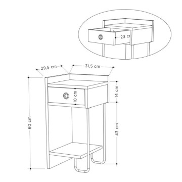 Comodino con cassetto e gamba in metallo nero sinistro colore tortora Sirius