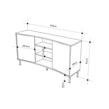 Madia con frontale curvo 2 ante e vani a giorno in finitura cashmere 150x40x81.5H Frem