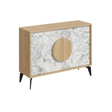 Madia 2 ante 110x35,6x82 colore bianco effetto marmo carrara e rovere Gora110