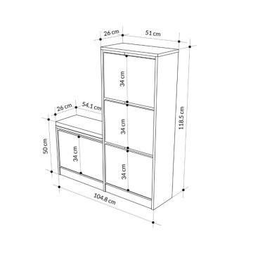 Scarpiera con panca a 4 ante a ribalta colore noce 105x26x118.5H Dude