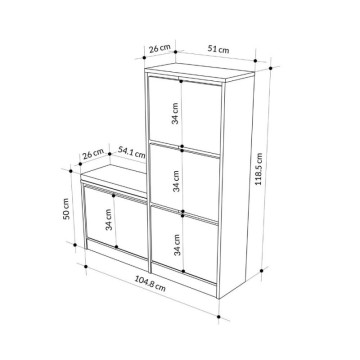 Scarpiera con panca a 4 ante a ribalta colore bianco 105x26x118.5H Dude