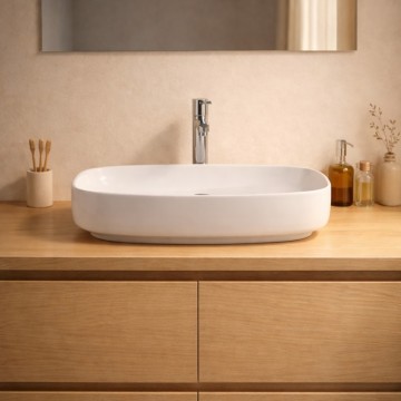 Lavabo da appoggio 1 vasca in ceramica 60x38 colore bianco lucido LAV43560