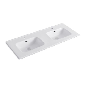 Lavabo da appoggio 2 vasche in ceramica bianco lucido 121 LAV9120DS