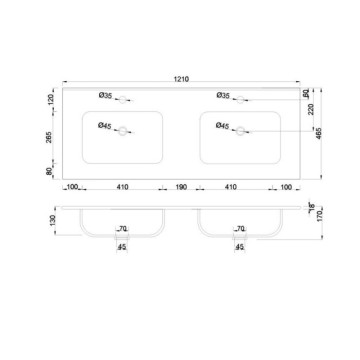 Lavabo da appoggio 2 vasche in ceramica bianco lucido 121 LAV9120DS