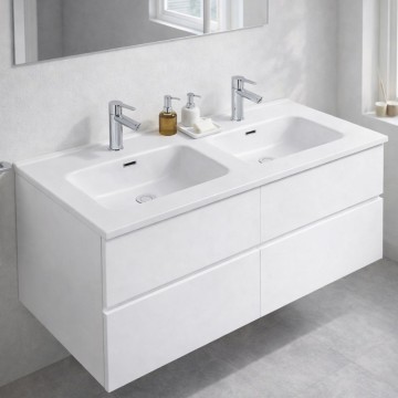 Lavabo da appoggio 2 vasche in ceramica bianco lucido 121 LAV9120DS