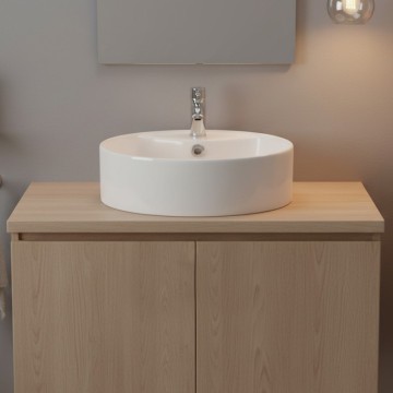 Lavabo da appoggio rotondo 1 vasca in ceramica bianco lucido 46x46 LAV618