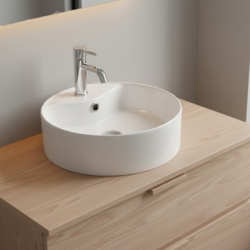 Lavabo da appoggio rotondo 1 vasca in ceramica bianco lucido 46x46 LAV618