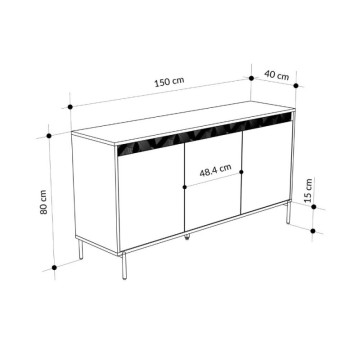 Madia tre ante cashmere e dettaglio decorativo 150x40x79.5H Mott150