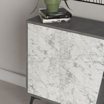 Madia 2 ante 150x35,6x82H colore bianco effetto marmo carrara e grigio Fiona