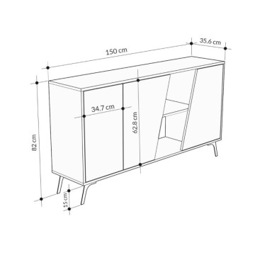 Madia 2 ante 150x35,6x82H colore bianco effetto marmo carrara e grigio Fiona