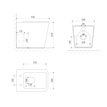 WC filo muro a pavimento in ceramica colore bianco lucido FT54D