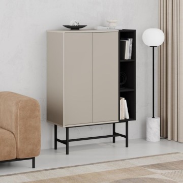 Credenza alta con due ante cashmere e tre vani a giorno neri 90x40x130H Mona