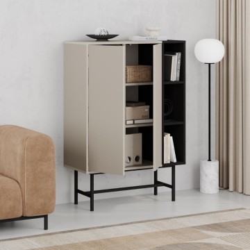 Credenza alta con due ante cashmere e tre vani a giorno neri 90x40x130H Mona