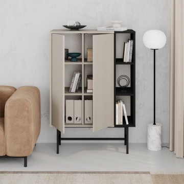 Credenza alta con due ante cashmere e tre vani a giorno neri 90x40x130H Mona