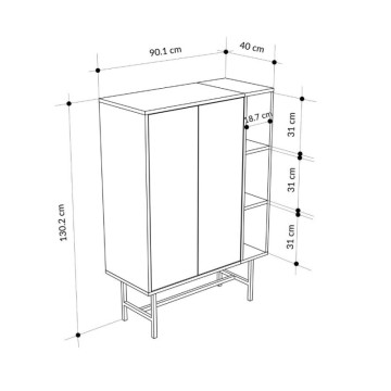 Credenza alta con due ante cashmere e tre vani a giorno neri 90x40x130H Mona