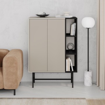 Credenza alta con due ante cashmere e tre vani a giorno neri 90x40x130H Mona