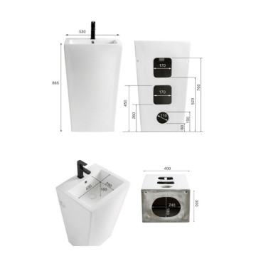 Lavabo freestanding rettangolare in ceramica bianco lucido 53x46,5x86,5 LAV203