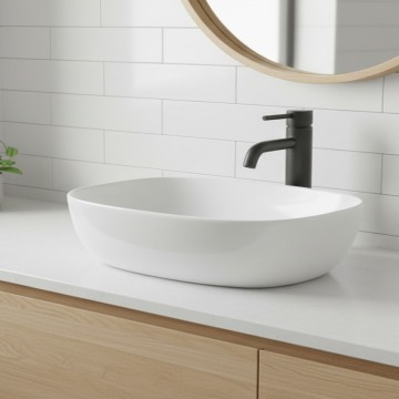 Lavabo da appoggio 1 vasca in ceramica per bagno 50x38 bianco lucido LAV39350